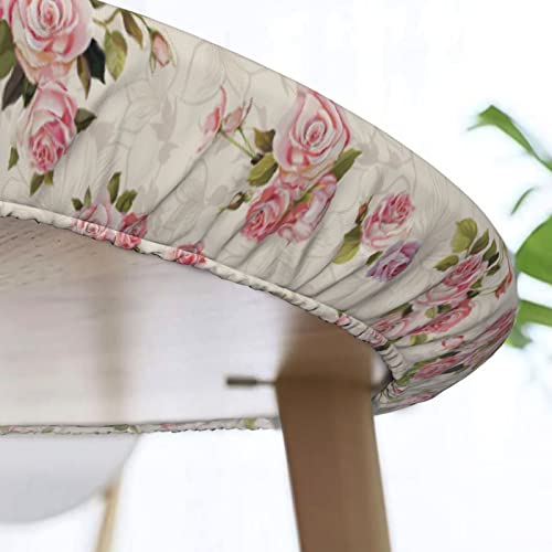 Will Budxeg Vintage Floral Rose Shabby Chic Flower Round Fitted Table Covers Elastic Edge Circle Tablecloth For Dining Party Holiday Fits Table Up 45"-50" Diameter #TOP6