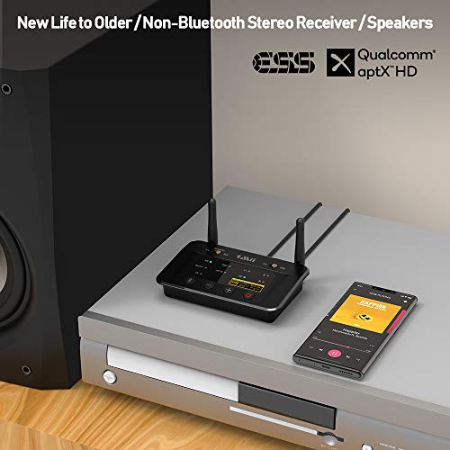 1Mii B03Pro Bluetooth 5.0 Transmitter Receiver For Home Stereo Tv, Hifi Wireless Audio Adapter With Audiophile Ess Dac & Aptx Hd/Low Latency, Long Range, Optical Rca Aux 3.5Mm Outputs/Inputs #TOP4