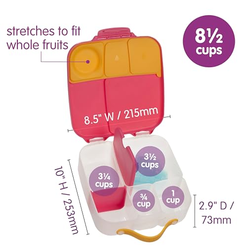 Image of b.box Lunch Box for Big Eaters All Ages - 8.5 Cup Leak Proof Bento Box with 4 Compartments, School Lunch Container with Ice Pack, Dishwasher Safe, BPA-Free, PFAS-Free - Strawberry Shake