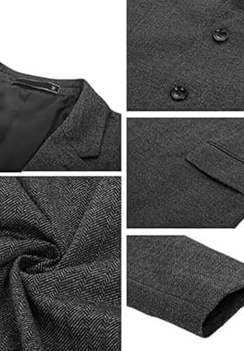 Men's Classic V-Neck Tweed Blazer 2 Buttons Retro Herringbone Sports Casual Jacket3