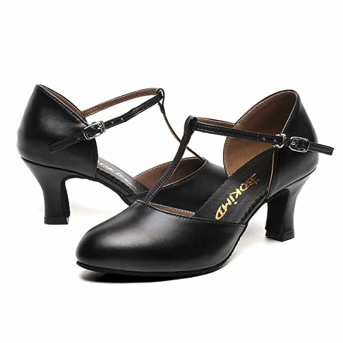 Womens T-Strap Latin Salsa Ballroom Dance Heels Black Character Shoes Prom Wedding Dress Pumps (7.5 / Black) #TOP5
