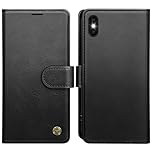 AIMOYU for iPhone X, iPhone XS Case, Flip Wallet Leather Phone Case with [4 Card Slots] [Kickstand] [RFID Blocking] Magnetic Protective Shockproof Cover for iPhone X/XS Phone Case - Black