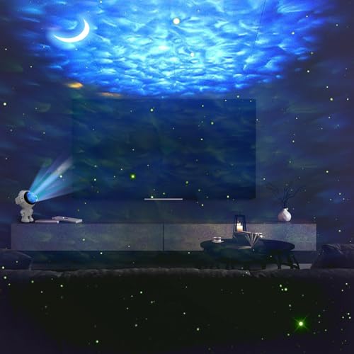 Image of One94Store Astronaut Star Projector Light with 2x4W LED Power, 180 Wide-Angle Projection of Moon, Stars & Clouds, Bluetooth, Voice Activated & Flash Music Modes, Remote with 16.4ft Range, USB Powered