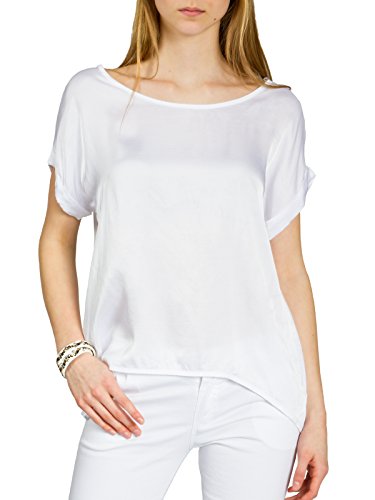Caspar BLU017 Blusa Camiseta de Verano Elegante para Mujer de Rayon y Viscosa, Color:Blanco, Talla:XL/XXL