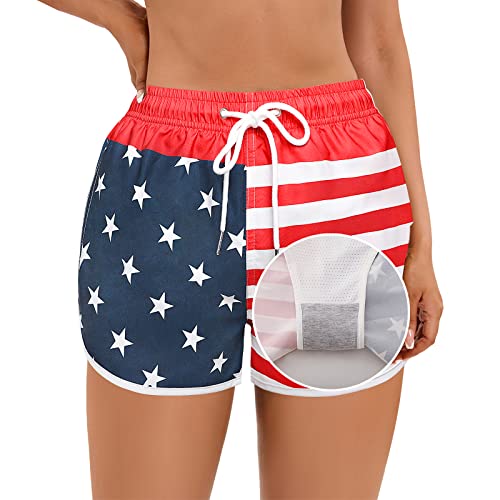 Women's Swim Shorts with Liner Summer Floral Board Shorts with Pockets Drawstring Swimwear Casual Beach Bottoms4