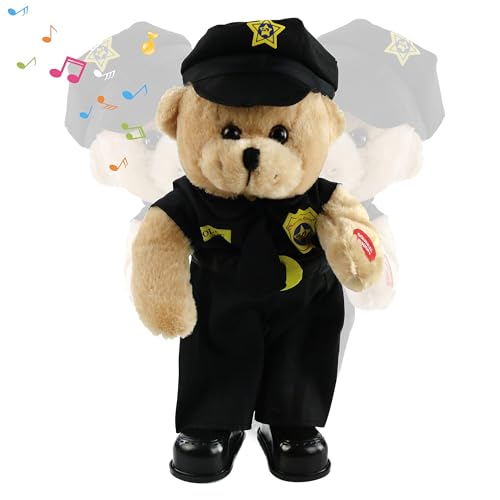 Houwsbaby 14' Electronic Police Teddy Bear Stuffed Animal Dancing Music Singing Waving Interactive Teddy Bear Plush Toy Presents for Kids Boys Girls...