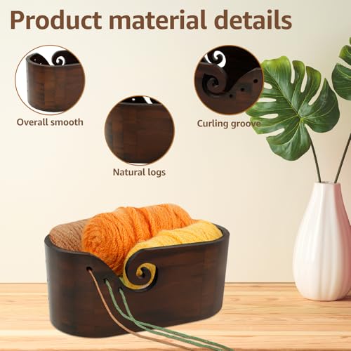 Image of Wooden Yarn Bowl, Yarn Bowls for Crocheting, Large Crochet Yarn Holder w Double Curling Slot, Oval Wood Knitting Bowl, Yarn Storage Crochet Bowl for Crocheting and Knitting Lovers 11.2 x 6 x 4.7 inch