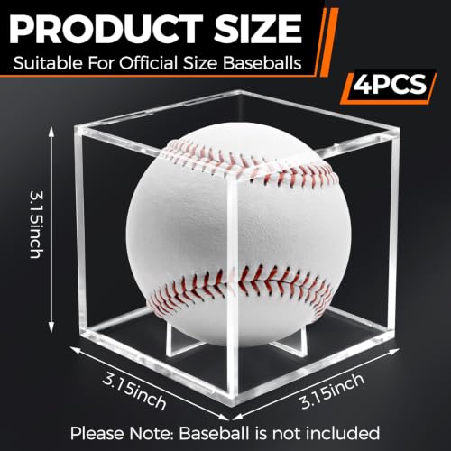 Image of Guirnd 4 Pack Baseball Display Case, UV Protected Acrylic Baseball Holder Display case, Cube Memorabilia Autograph Ball Protector Boxes for Official Size Ball