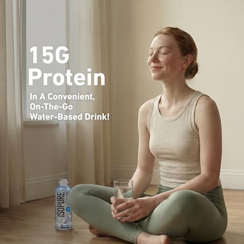 Image of Isopure Clear Protein Water with Electrolytes, 15g Whey Protein Isolate, Zero Sugar, Unflavored, 20 fl oz Bottles, 12-Pack