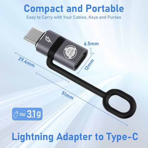 AXFEE Paquete de 2 adaptadores Lightning hembra a USB-C macho, adaptador Lightning a USB-C para carga rápida PD de 60 W y sincronización de datos, compatible con iPhone 15/16 Pro Max, Samsung - imagen 2