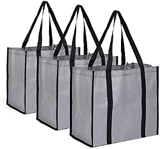 LONGTEAM 3 Pack Large Reusable Foldable Shopping Bag, Fold Away Washable and Lightweight Shopper Bag with Reinforced Handles