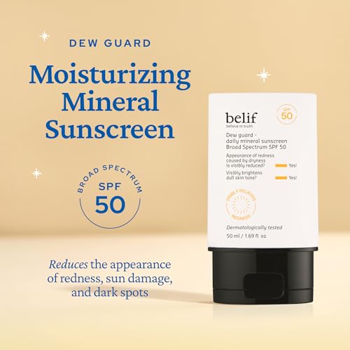Image of belif Dew Guard - Daily Mineral sun SPF 50 Hydrating Niacinamide Sunscreen (1.69 fl. oz) - Daily Broad Spectrum, Reduces Redness, No-White Cast, Non-Greasy, Korean Skincare