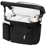 HOTUT Pram Bag,Upgraded Pram Organiser with Touch Screen Phone Pocket,Stroller Organizer with 2 Mesh Bag and Adjustable Shoulder Strap,Baby Pushchair Organiser for Diapers,Wipes,Bottles,Keys(Black)