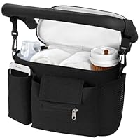 HOTUT Kinderwagen Organizer, Universal Kinderwagentasche mit Isolierte Getränkehalter,Wasserdichte Kinderwagen Tasche, Verstellbarer Schultergurt,Windeltasche mit großer Kapazität für Handys(Schwarz)
