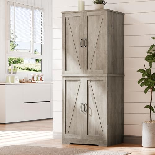 Vongrasig 6-Tier Kitchen Pantry Cabinet with Barn Doors