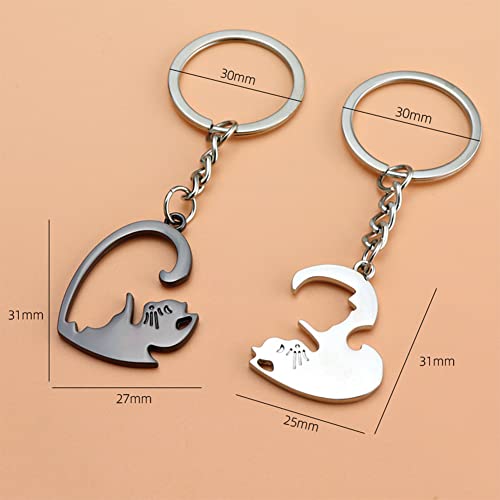 Image of yaozeio Cat Matching Keychains for Couples Gifts for Boyfriend Girlfriend Wife Husband Birthday Gift Matching Friendship Gifts for Women Men Couple Keychains for Him and Her, Black, Small, Modern