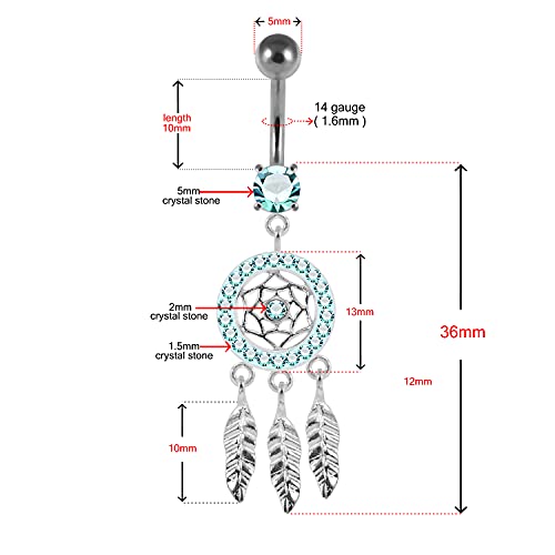 Clear Multi Crystal Stone Mini Dream Catcher 925 Sterling Silver Belly Button Piercing Ring Jewelry #TOP1