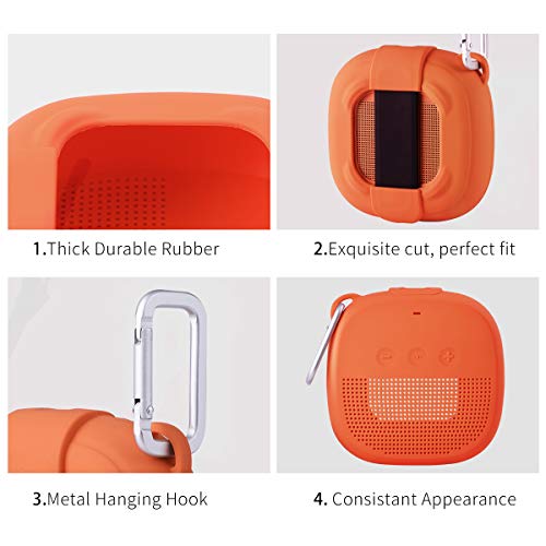 Aotnex Silicone Case for Bose SoundLink Micro Bluetooth Speaker, Super Soft Waterproof Shockproof Cover with Portable Metal Hook Fits Bose Micro Speaker for Secure Outdoor Protection(1 Pack) (Orange) - Thumbnail 4