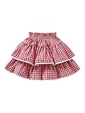 OYOANGLE Girl's Gingham Plaid Ruffle Mini Skirt Cute Lace Trim Shirred Flowy Short Skirts Red and White 11Y