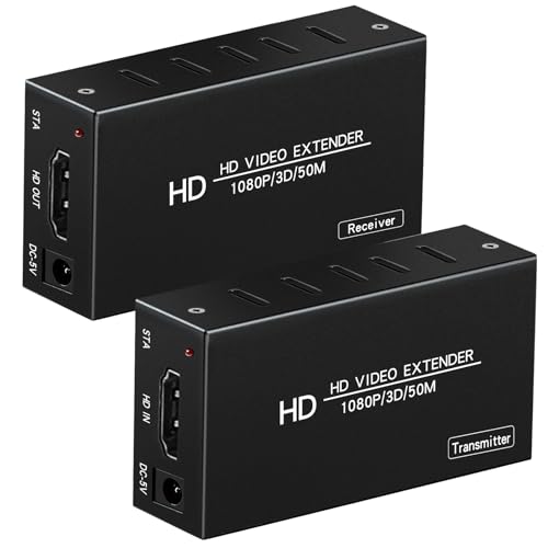 HDMI Extender Over Single Cat5e/Cat6 /7 Cable Full HD Uncompressed Up to 165ft (50m) Support 1080p@60Hz,3D for Churches, Conference, Multimedia Home Theater