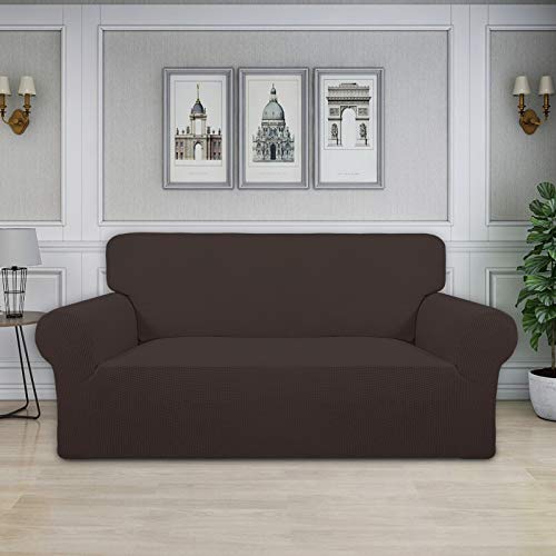 Image of Easy-Going Stretch Oversized Loveseat Slipcover 1-Piece Sofa Cover Furniture Protector Couch Soft with Elastic Bottom for Kids Polyester Spandex Jacquard Fabric Small Checks Chocolate
