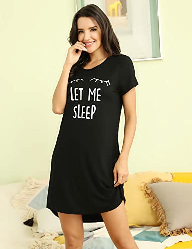Eishopeer Let Me Sleep Pajamas For Women Soft Night Shirt Cute Print Sleep Tee Shirt Crewneck Short Sleeve Nightgown #TOP3