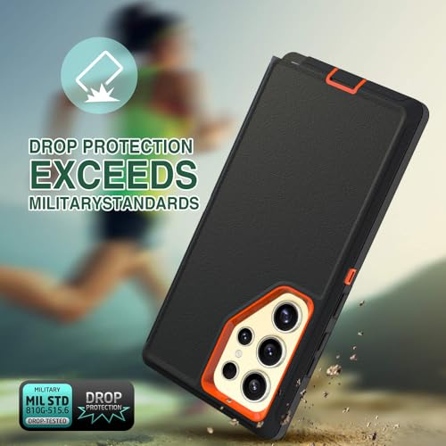 Image of Case for Galaxy S24 Ultra, Heavy-Duty Tough Rugged Shockproof Drop Protective Cover Cases for Samsung Galaxy S24 Ultra, Black+Orange