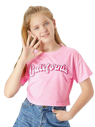 Image of Stylish Graffiti /Butterfly Graphic Crop Top for Girls -Cool Summer T-Shirt Soft Colorful 2-Pack Tees Size 6-18
