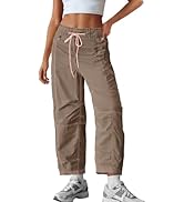 Nirovien Womens Summer Wide Leg Pants Elastic High Waisted Capri Pants with Pockets Track Hiking ...