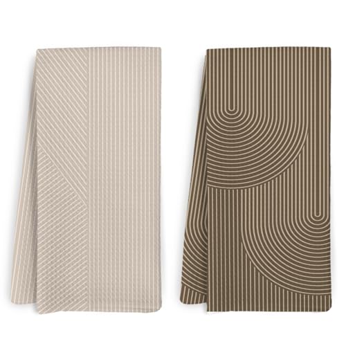 KFXHANGD Boho Mid Century Modern Kitchen Towels and Dishcloths Set of 2, Minimalist Abstract Dish Towels, Neutral Beige Abstract Decorative Hand Tea Towel for Bathroom Kitchen, 16x24 Inches