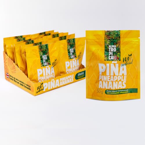 Alma Tropical - Piña Deshidratada Completamente Natural de Costa Rica (Caja 12 x 50g) | Snack saludable, Sin azúcares añadidos, Sin Alérgenos, Sin Gluten, Sin Conservantes