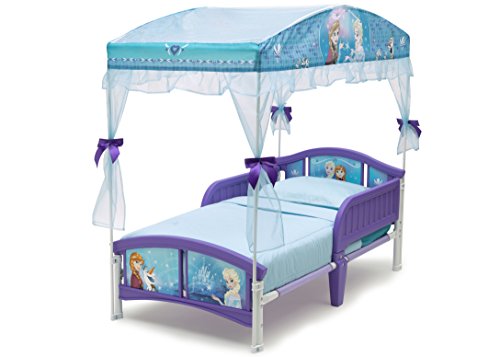 Delta Children Canopy Toddler Bed, Disney Frozen + Twinkle Galaxy Dual Sided Recycled Fiber Core Toddler Mattress (Bundle) #TOP6