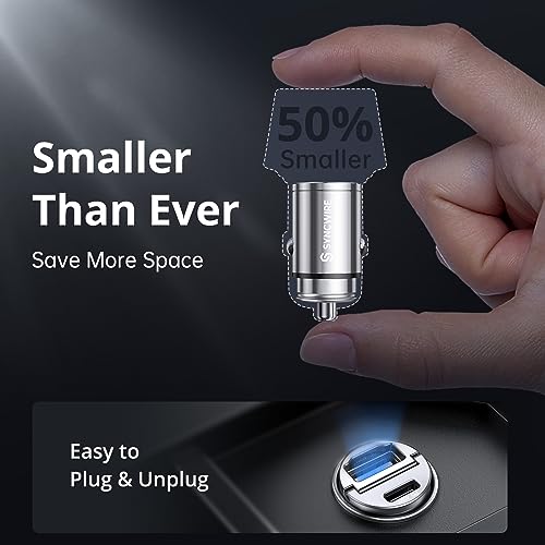 Image of USB C Car Charger Syncwire 90W [PD 45W & QC 45W] USB Car Charger Adapter Fast Charging [Super Mini & All Metal] Compatible with iPhone 15 /14 Pro Max Plus 13 12 Samsung S23 /S22 /21 Note 22, Pixel, iPad