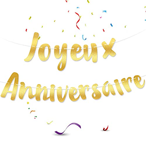 JeoPoom Joyeux Anniversaire Banderole, Happy Birthday Banner, Birthday Bannière Banderole, Guirlande Brillante et Dorée pour Fête d’Anniversaire, pour Filles Garçons Adultes(Or)