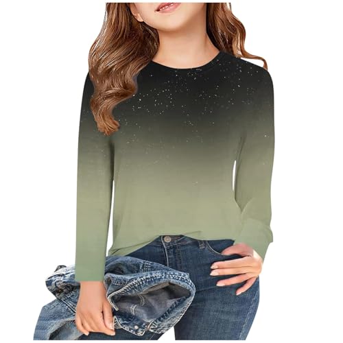 Girls Shirts Gradient Long Sleeve Top Kids Crewneck Tshirts Casual Blouses Fall Outfits Cute Teen Girl Clothes