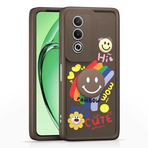Image of Pikkme Back Cover for Oppo K12x 5G | Soft Silicone| Cute Rainbow Smile & 3D Cartoon Flower Design | Shockproof Raised Camera Protection Bumper Case (Brown)