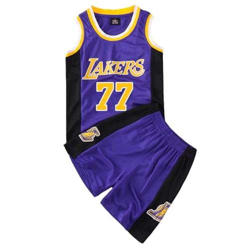 CLZWFZ Camiseta de Baloncesto de Aficionados Infantiles 77 Chalecos de Baloncesto Infantiles Blusas sin Mangas y Ropa Deportiva Pantalones Cortos Ropa Deportiva,Púrpura,L