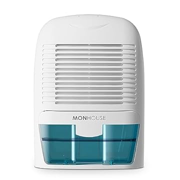 MONHOUSE Dehumidifier 1500ml Portable, Compact & Quiet Moisture Absorber - Mini Air Dehumidifier for Home, Bedroom Damp, Car, Office, Garage, Caravan & Basement - Electric Mould Remover - White/Blue