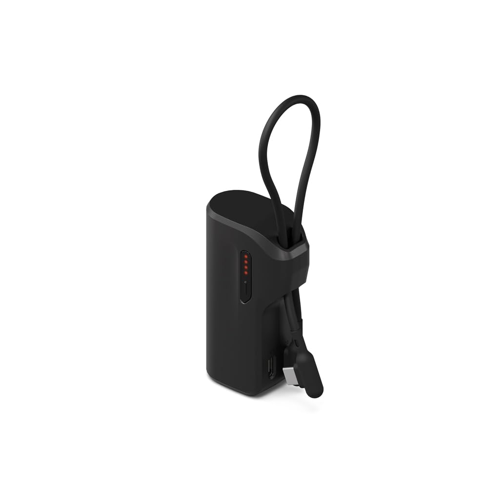 Thumboost 5K Power Bank with semi-integrated USB-C Silicone Cable - Black