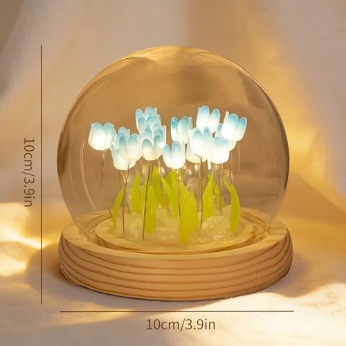 Image of Pretty Blue 20 Tulips Lamps Flower Night Light Cute Bedroom Decor Aesthetic Unique Gifts for Women - Battery Powered (not Included)