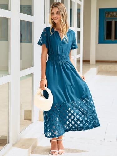 Image of Simplee Womens Summer Boho Maxi Dress V Neck Empire Waist Long Flowy Wedding Guest Dresses with Pockets