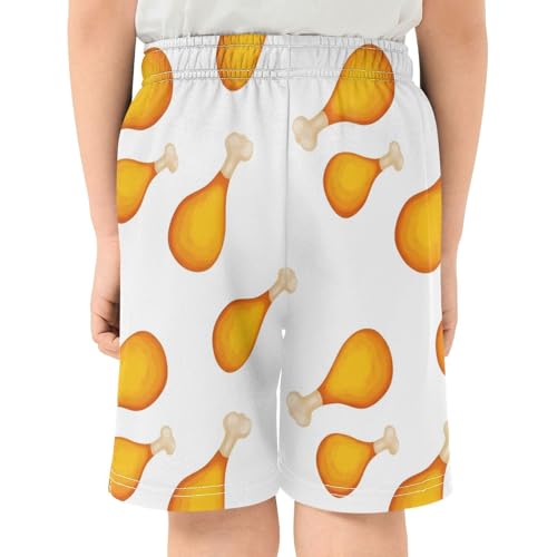 J JOYSAY Cartoon Chicken Leg White Boys Athletic Shorts Kids Youth Casual Shotrs with Pockets Elastic Waistband3