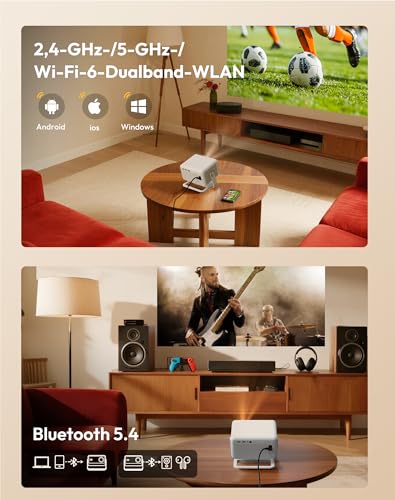 Smart Beamer N6 Pro: Netflix-fähig & Autofokus mit 4K-Unterstützung und 1080P Full HD, WiFi 6, automatische Trapezkorrektur. Kompakter Projektor für Heimkino, Outdoor und Android/iPhone