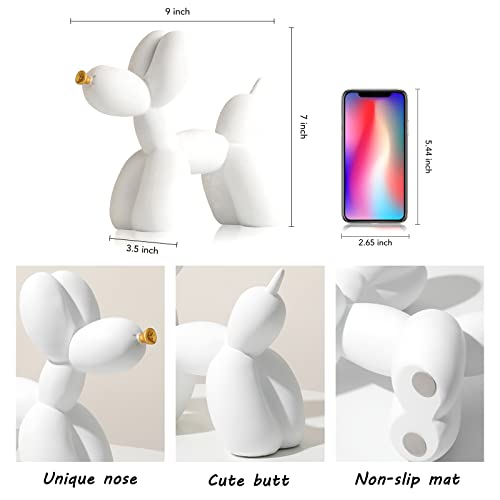 Otang Balloon Dog Statue Collectible Figurines Art Modern Sculpture, Cute Golden Nose Dog Animals Resin Crafts Handmade Ornament Home Decor Accents (White,9,7,3.5In) #TOP1