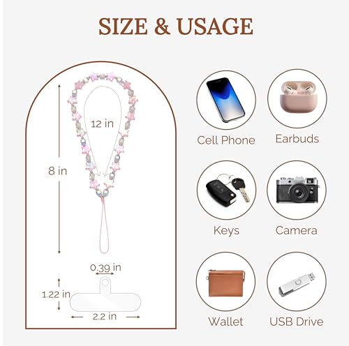 TRBR Phone Charm Wrist Strap, Beaded Lanyard Wristlet Chain, Anti-Theft & Hands-Free Bracelet Strap for iPhone & More Cell Phone Cases (Pink Star) by TRBR - Image 4