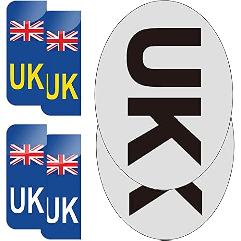 6 Pcs UK Car Stickers, Self-Adhesive UK & UK Number Plate Stickers Waterproof Durable Extra Strong Adhesive Vinyl UK Car Plate Stickers for Driving in Europe Cover