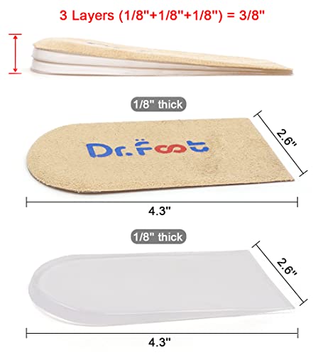 Dr.Foot Adjustable Orthopedic Heel Lift Inserts, Height Increase Insole for Leg Length Discrepancies, Heel Spurs, Heel Pain, Sports Injuries, and Achilles tendonitis (Beige, 3 Layers-L)