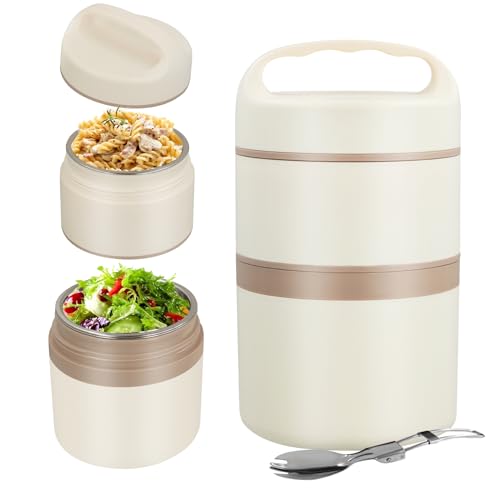 Vusddy Vaso de yogur para cereales para llevar 1,8 L, 2 capas recipiente térmico de acero inoxidable para niños y adultos, recipiente para el almuerzo con asa para escuela, picnic, viaje, trabajo