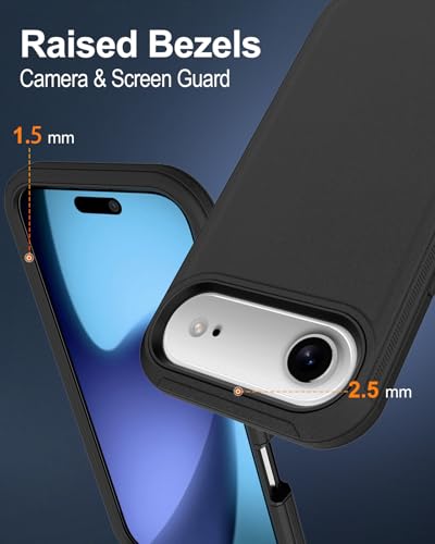 Image of for iPhone Air Case with Port Cover, Rubber Matte Finish, Black | 3-Layer Heavy Duty Armor, 16ft Drop Protection, Non-Slip Shockproof & Anti-Fingerprint