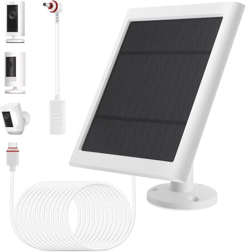 IP65 Solar Panel Outdoor for Ring Cameras (White 1P) Spotlight Cam Plus/Pro Stick Up Cam/Pro Wireless Outdoor with 10FT/3M Long Cable Dustproof Waterproof